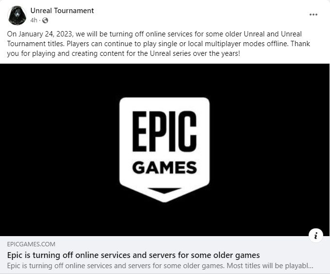 Unreal Tournament Offline epic games fails UT community yet again